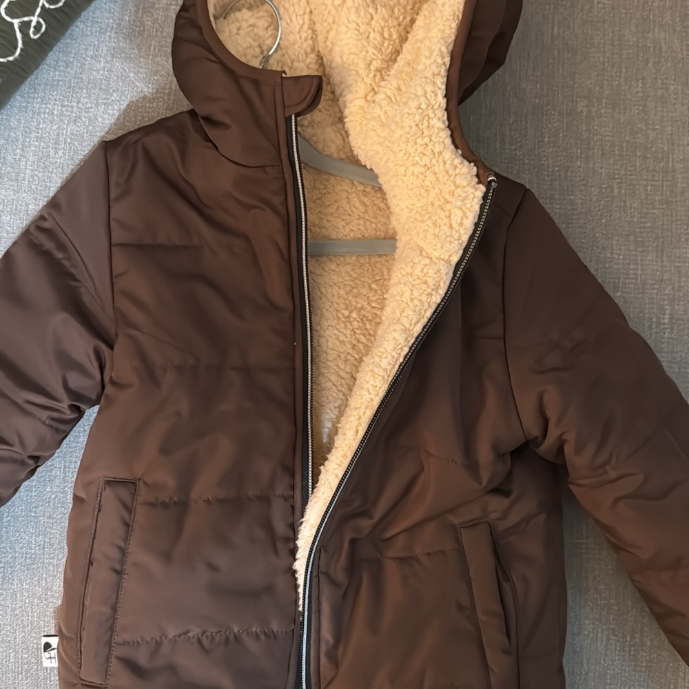 Warm Brown Kids Puffer Jacket with Hood